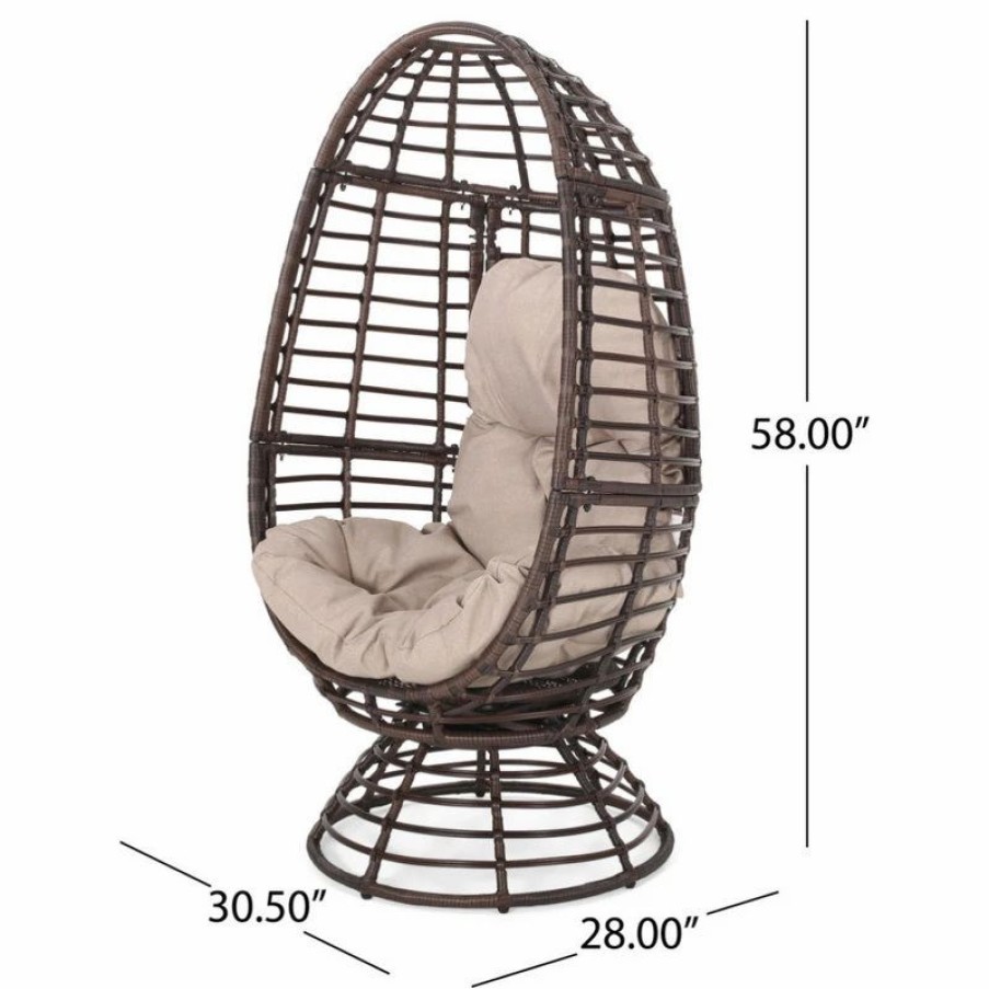 Outdoor Lounge Furniture * | Gdfstudio Rafael Outdoor Wicker Swivel Egg Chair With Cushion