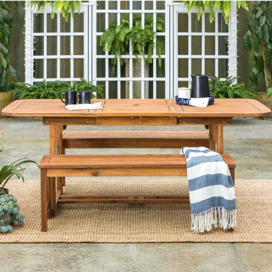 Outdoor Dining Furniture * | Walker Edison 3-Piece Brown Acacia Patio Dining Set