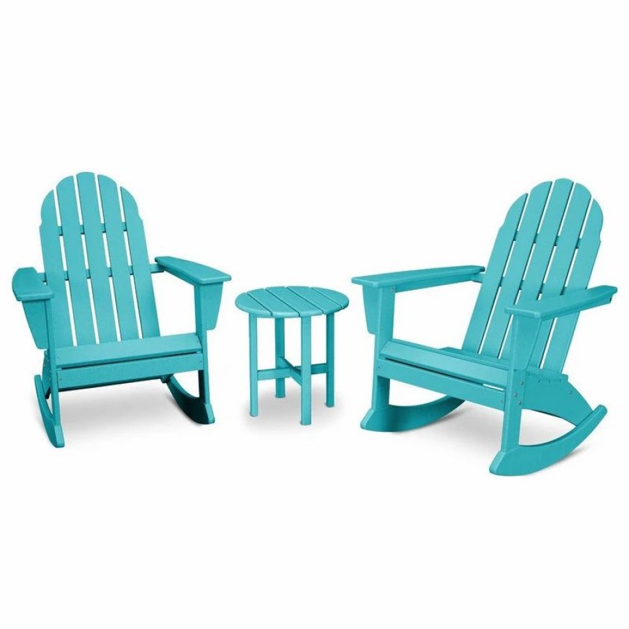 Outdoor Lounge Furniture * | Polywood Vineyard 3-Piece Adirondack Rocking Chair Set, Aruba