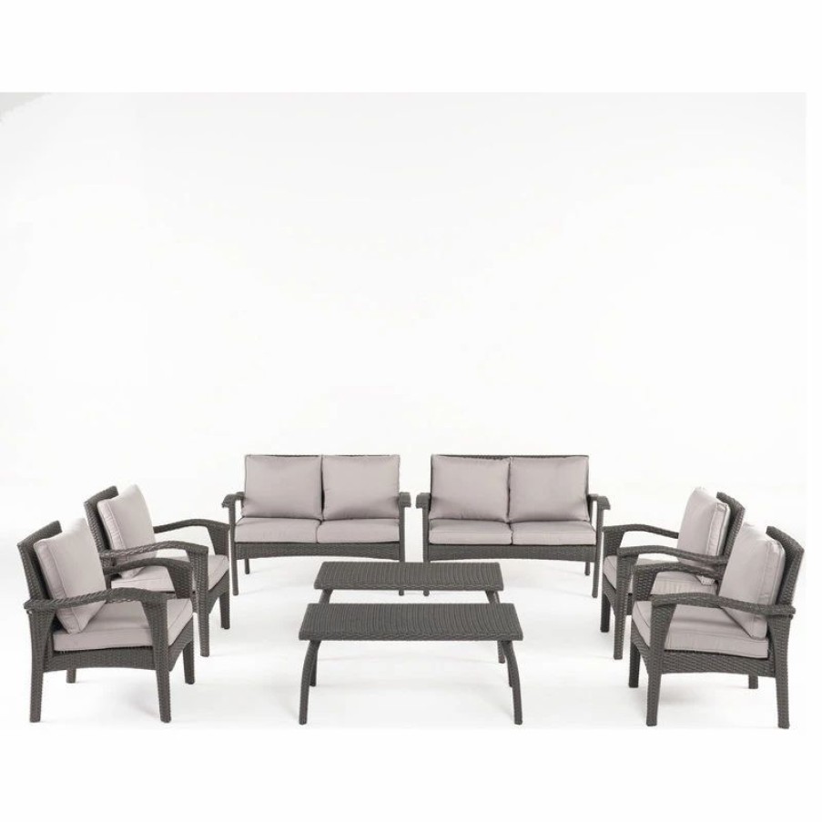 Outdoor Lounge Furniture * | Gdfstudio Gdf Studio 8-Piece Voyage Outdoor Wicker Seating Set, Gray