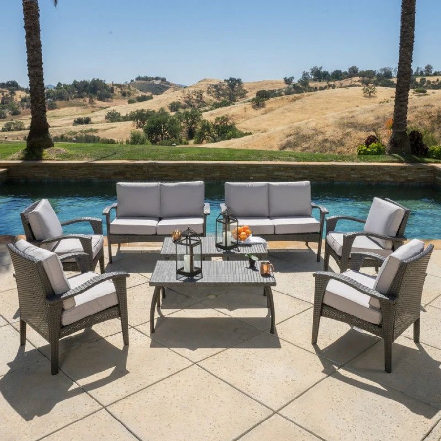 Outdoor Lounge Furniture * | Gdfstudio Gdf Studio 8-Piece Voyage Outdoor Wicker Seating Set, Gray