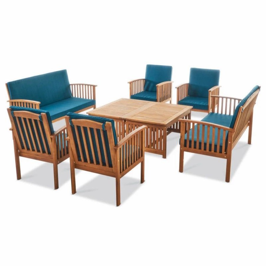 Outdoor Lounge Furniture * | Gdfstudio Gdf Studio 8-Piece Cape Town Outdoor Acacia Wood Sofa Set, Dark Teal