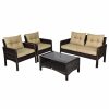 Outdoor Lounge Furniture * | Costway 4Pcs Patio Rattan Furniture Set Loveseat Coffee Table Garden Cushioned