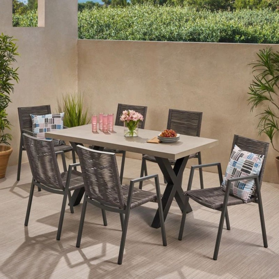 Outdoor Dining Furniture * | Gdfstudio Lewisville Outdoor Modern 6 Seater Dining Set