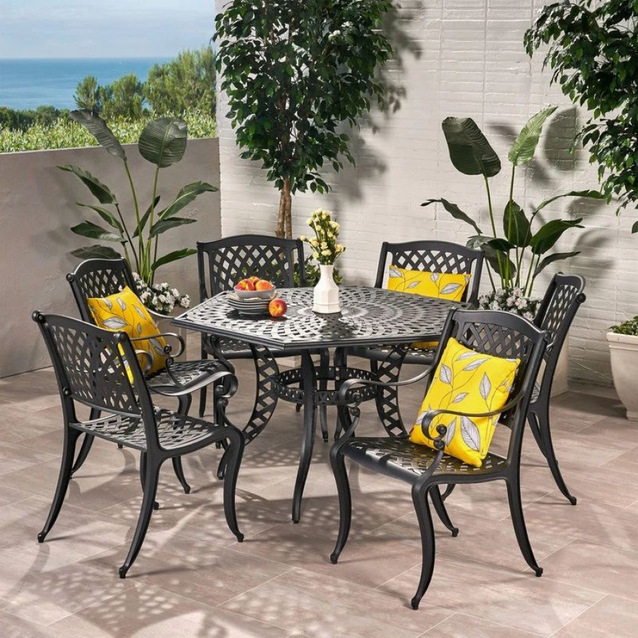 Outdoor Dining Furniture * | Gdfstudio Hallandale Outdoor 6-Seater Cast Aluminum Dining Set