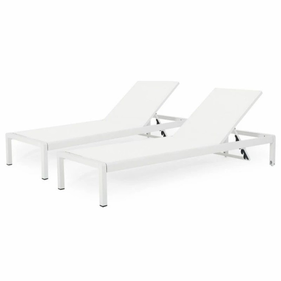 Outdoor Chairs * | Gdfstudio Gdf Studio Crested Bay Outdoor Gray Aluminum Chaise Lounge, White, Set Of 2