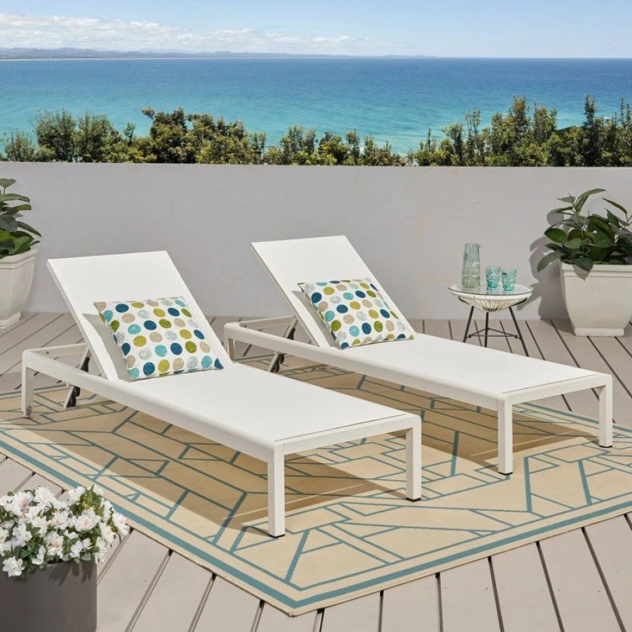 Outdoor Chairs * | Gdfstudio Gdf Studio Crested Bay Outdoor Gray Aluminum Chaise Lounge, White, Set Of 2