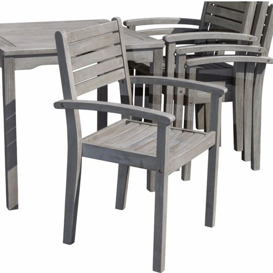 Outdoor Dining Furniture * | Dtystore Dty Outdoor Living Leadville 5-Piece Eucalyptus Dining Set, Driftwood Gray