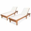 Outdoor Chairs * | Gdfstudio Gdf Studio Shiny Outdoor Mesh And Wood Chaise Lounge, Set Of 2, Teak/White