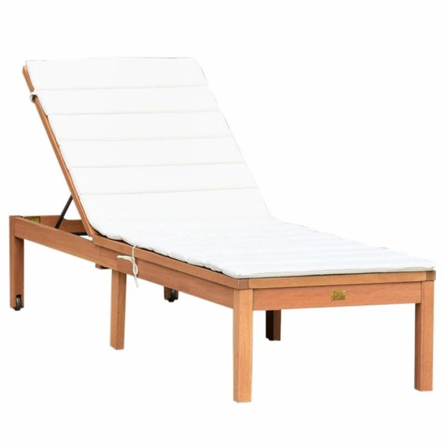 Outdoor Chairs * | Amazonia Maldivas Teak Finish Patio Lounger With Cushion