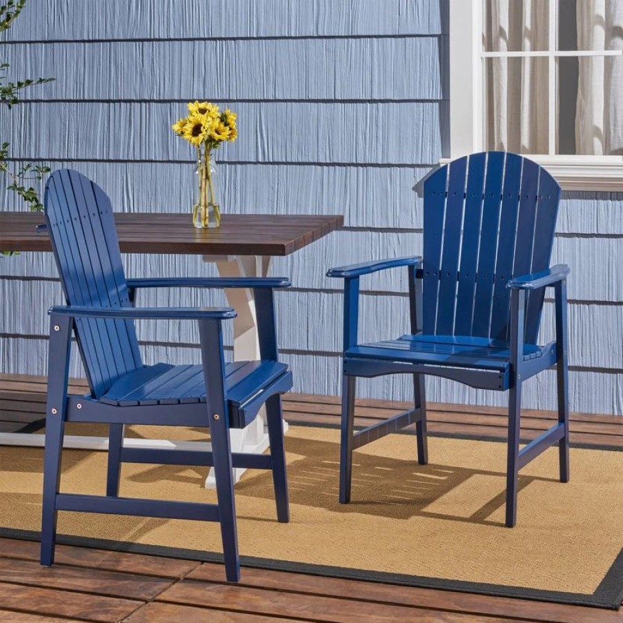 Outdoor Chairs * | Gdfstudio Easter Outdoor Acacia Wood Adirondack Dining Chairs, Set Of 2, Blue Navy