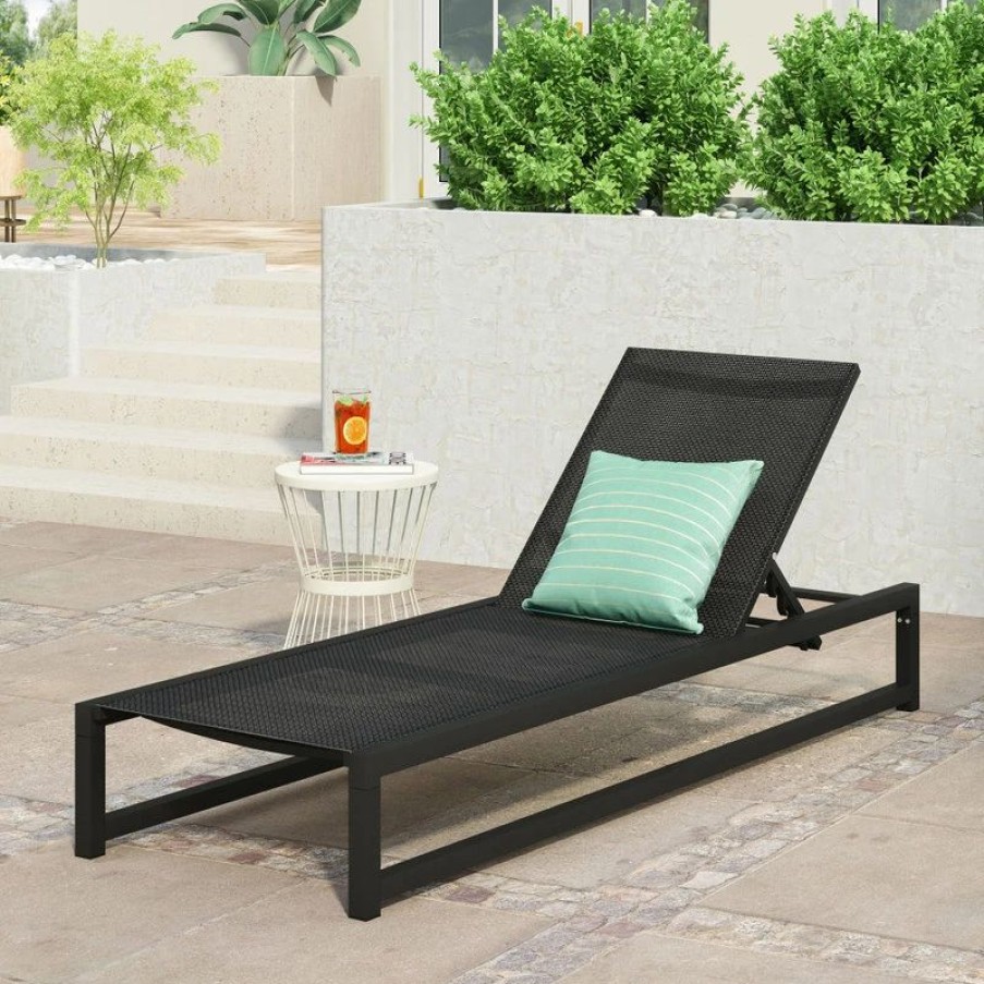 Outdoor Chairs * | Gdfstudio Gdf Studio Mottetta Outdoor Aluminum Chaise Lounge, Black, Single