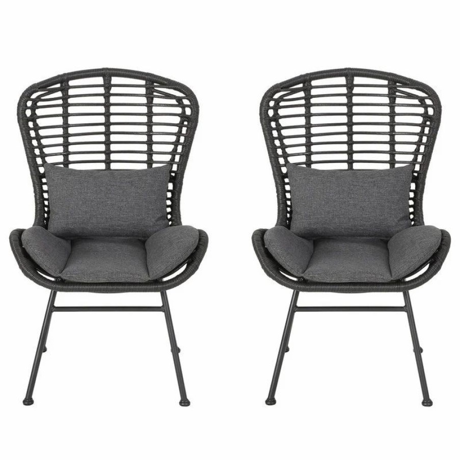 Outdoor Chairs * | Gdfstudio Qearl Outdoor Club Chairs, Set Of 2, Gray