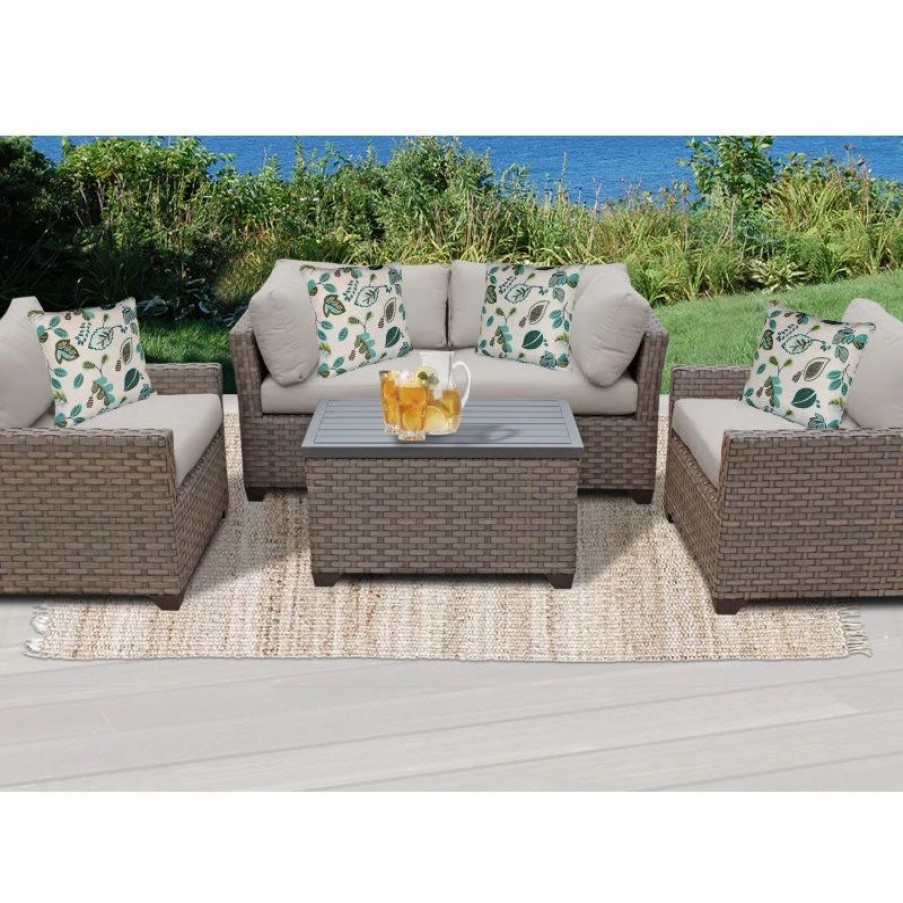 Outdoor Lounge Furniture * | Tkclassics Monterey 5 Piece Outdoor Wicker Patio Furniture Set 05B, Beige