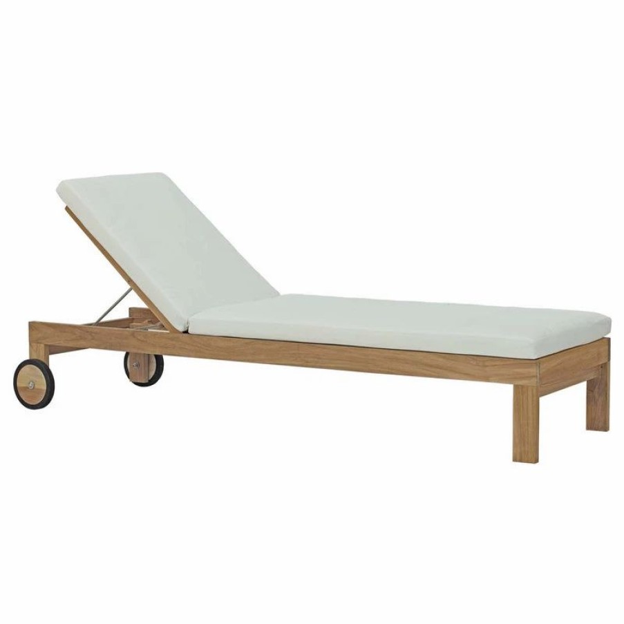 Outdoor Chairs * | Lexmod Upland Outdoor Teak Wood Chaise, Natural White