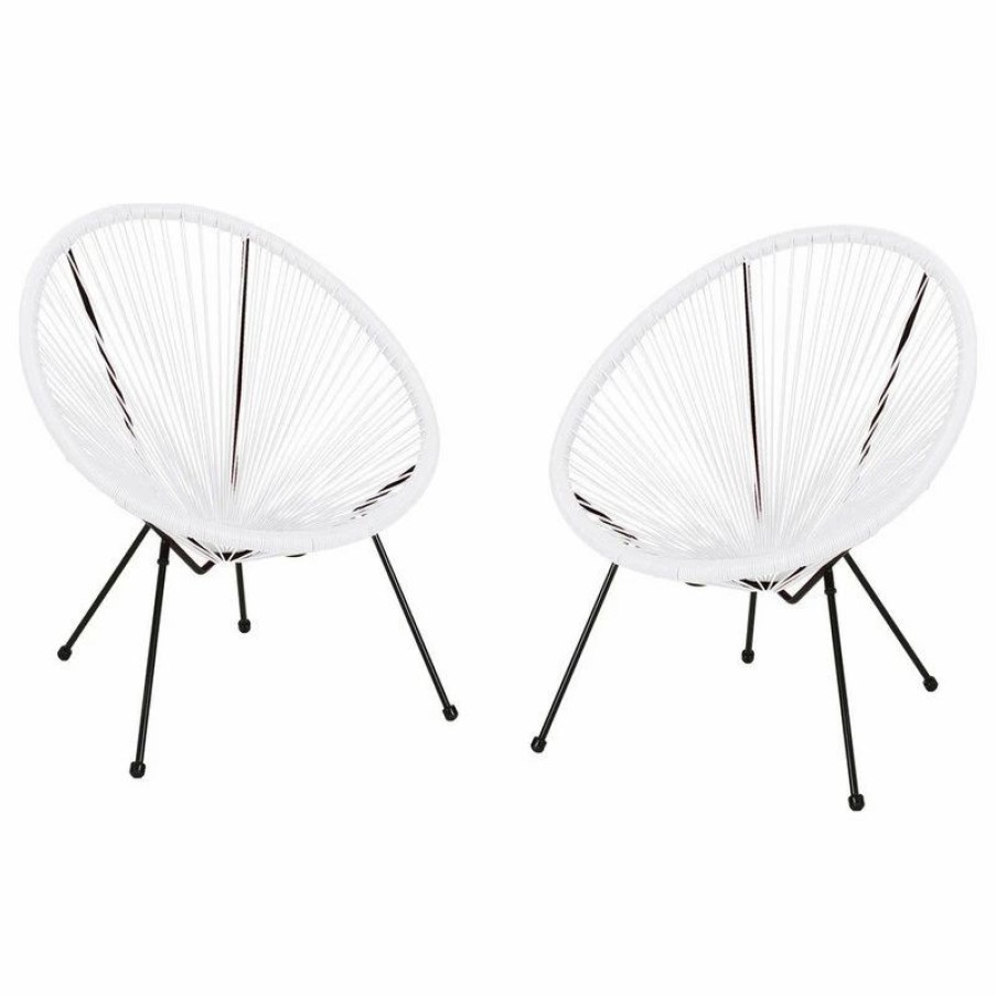 Outdoor Lounge Furniture * | Gdfstudio Major Outdoor Hammock Weave Chair With Steel Frame, Set Of 2, White, Black