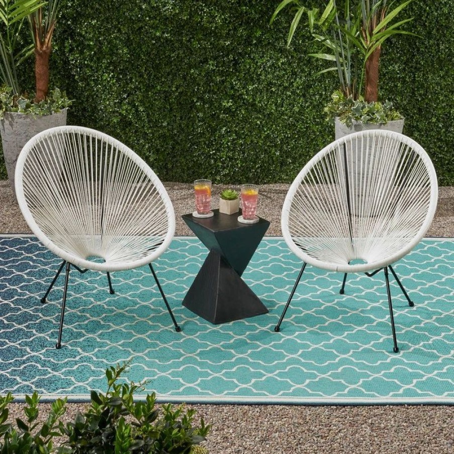 Outdoor Lounge Furniture * | Gdfstudio Major Outdoor Hammock Weave Chair With Steel Frame, Set Of 2, White, Black