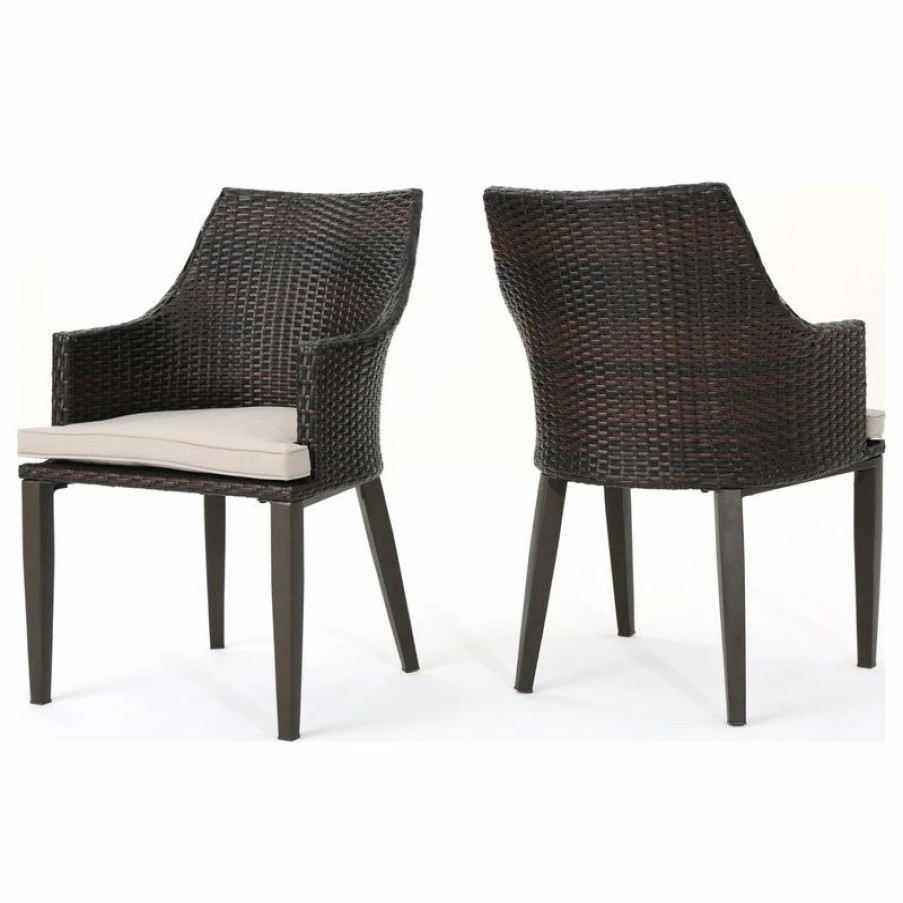 Outdoor Chairs * | Gdfstudio Gdf Studio Hillcrest Outdoor Wicker Dining Chairs, Set Of 2, Multi-Brown/Light B