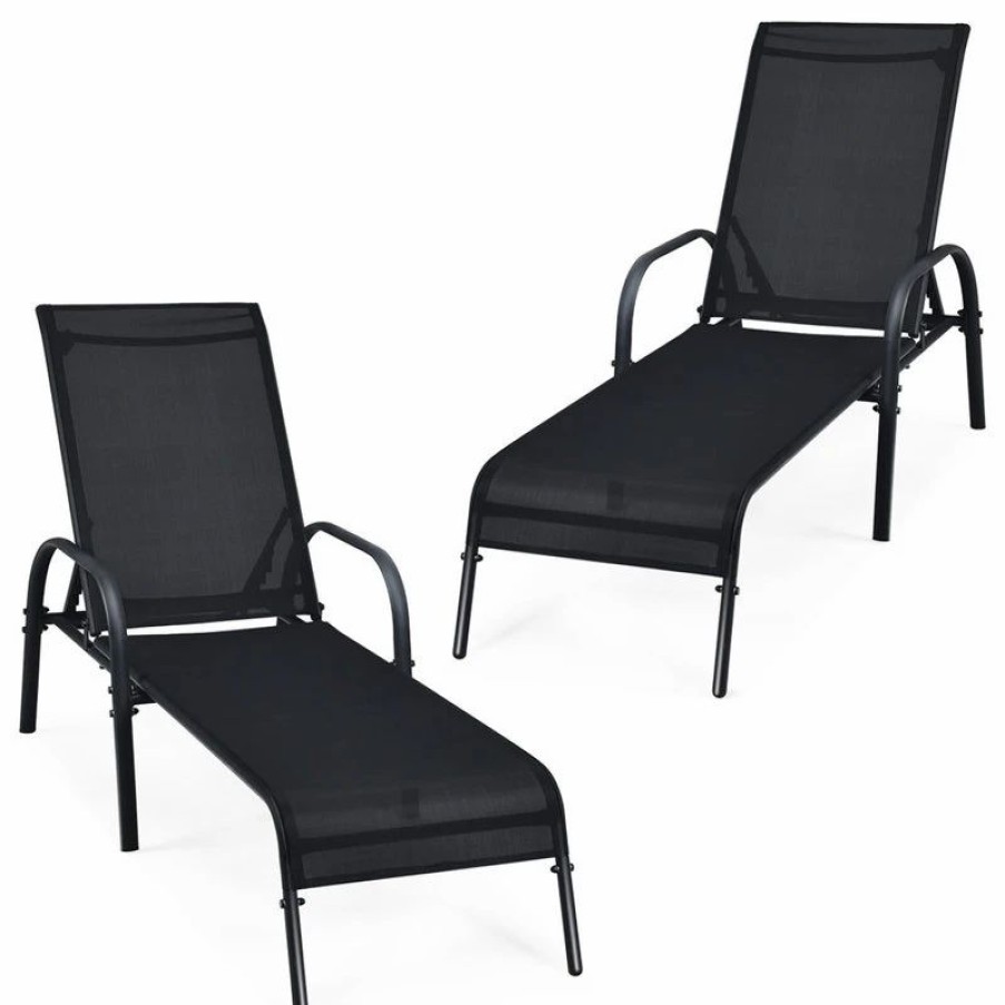 Outdoor Chairs * | Costway Set Of 2 Patio Lounge Chairs Sling Chaise Lounges Recliner Adjustable