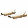 Outdoor Chairs * | Gdfstudio Ursula Outdoor Acacia Wood Chaise Lounge And Cushion Set, Set Of 2, Cream