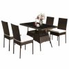 Outdoor Dining Furniture * | Costway 5 Pcs Patio Rattan Dining Set Glass Table High Back Chair Mix Brown