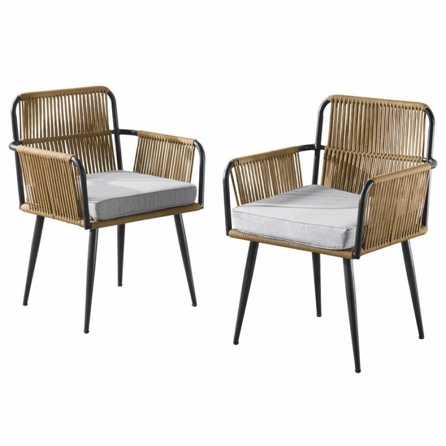 Outdoor Lounge Furniture * | Bolton Furniture, Inc. Alburgh All-Weather Outdoor 32 H Rope Chairs, Light Gray Cushion, Set Of Two