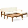 Outdoor Lounge Furniture * | Gdfstudio Gdf Studio Grenada 3-Seater Acacia Sectional Set With Coffee Table And Ottoman, Teak Finish/Beige