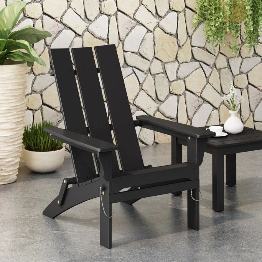 Outdoor Chairs * | Gdfstudio Arian Outdoor Acacia Wood Foldable Adirondack Chair, Black