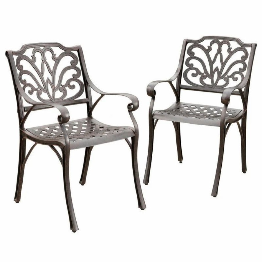 Outdoor Chairs * | Gdfstudio Gdf Studio Fonzo Outdoor Bronze Cast Aluminum Dining Chairs, Set Of 2