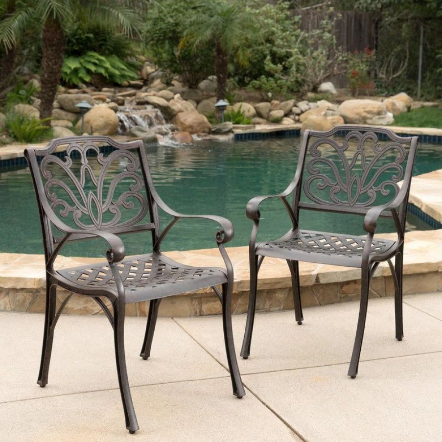 Outdoor Chairs * | Gdfstudio Gdf Studio Fonzo Outdoor Bronze Cast Aluminum Dining Chairs, Set Of 2