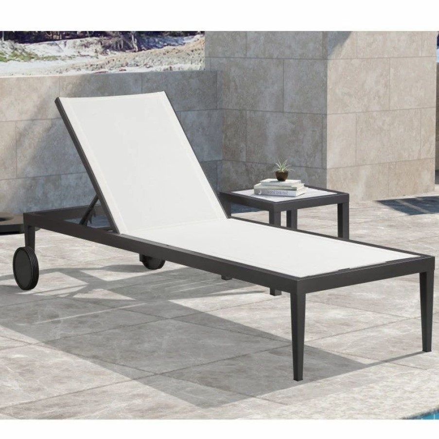 Outdoor Chairs * | Meridian Furniture Nizuc Outdoor Patio Chaise Lounge Chair, Off-White Resilient Mesh Waterproof Fab