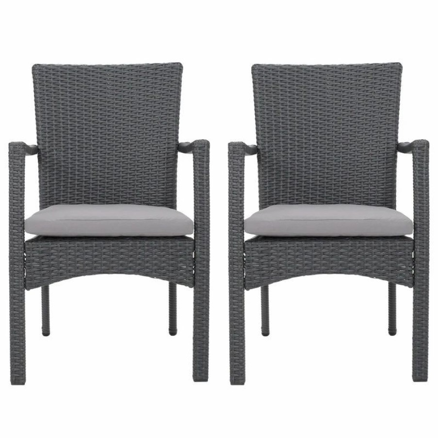 Outdoor Chairs * | Gdfstudio Gdf Studio Tigua Outdoor Gray Wicker Dining Chair With Cushions, Set Of 2