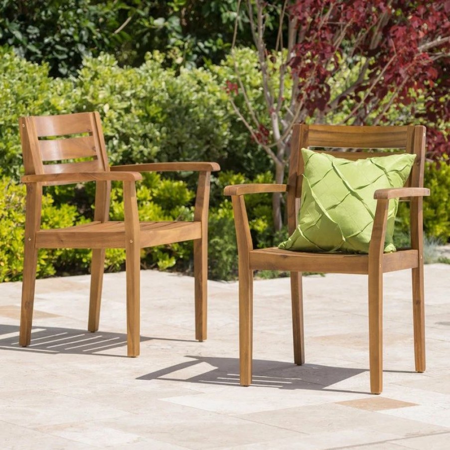 Outdoor Chairs * | Gdfstudio Gdf Studio Stamford Outdoor Acacia Wood Dining Chairs, Set Of 2, Teak