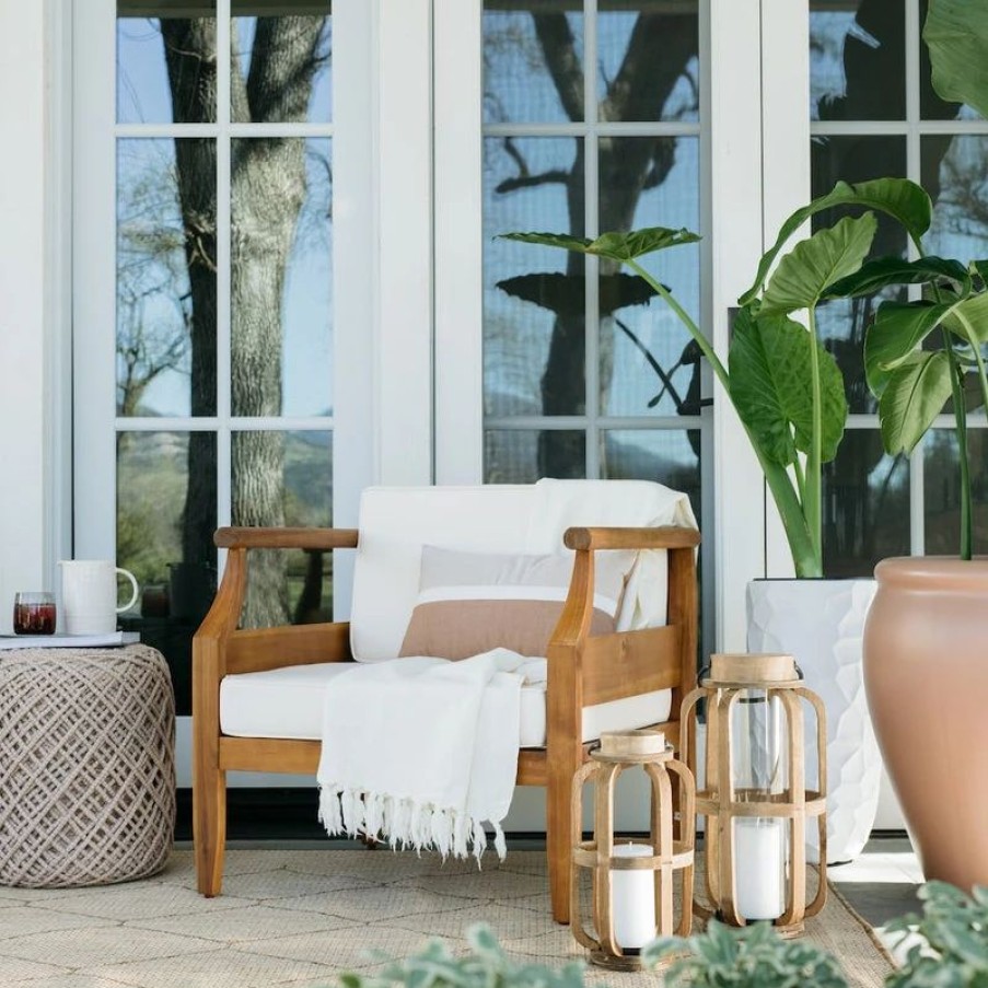 Outdoor Lounge Furniture * | Gdfstudio Jossie Outdoor Acacia Wood Club Chair W/ Cushion,Set Of 2, Teak Finish And Cream