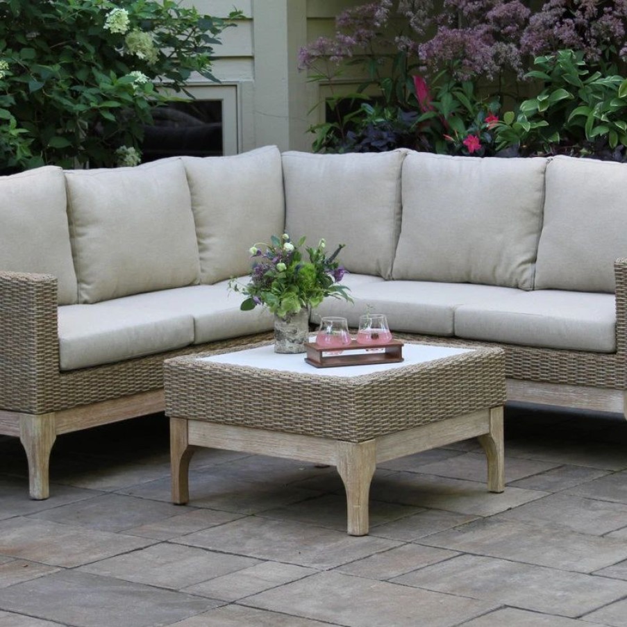 Outdoor Lounge Furniture * | Outdoor Interiors 4-Piece Antique Eucalyptus And Wheat Wicker Sectional