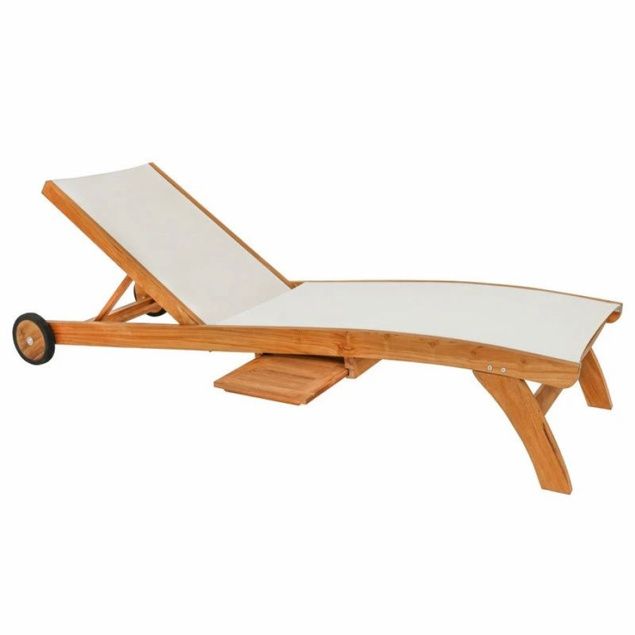 Outdoor Chairs * | Chic Teak Inc. Teak Wood Bahama Pool Lounger With Batyline Mesh, White