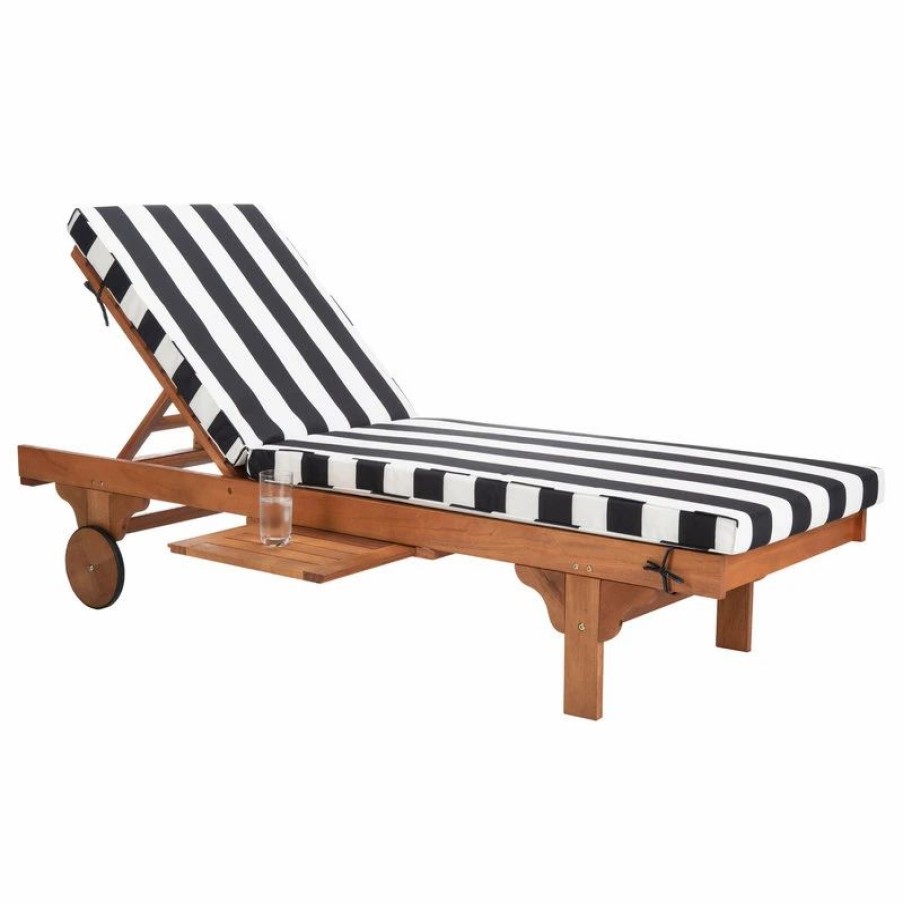 Outdoor Chairs * | Safavieh Newport Chaise Outdoor Lounge Chair, Black / White