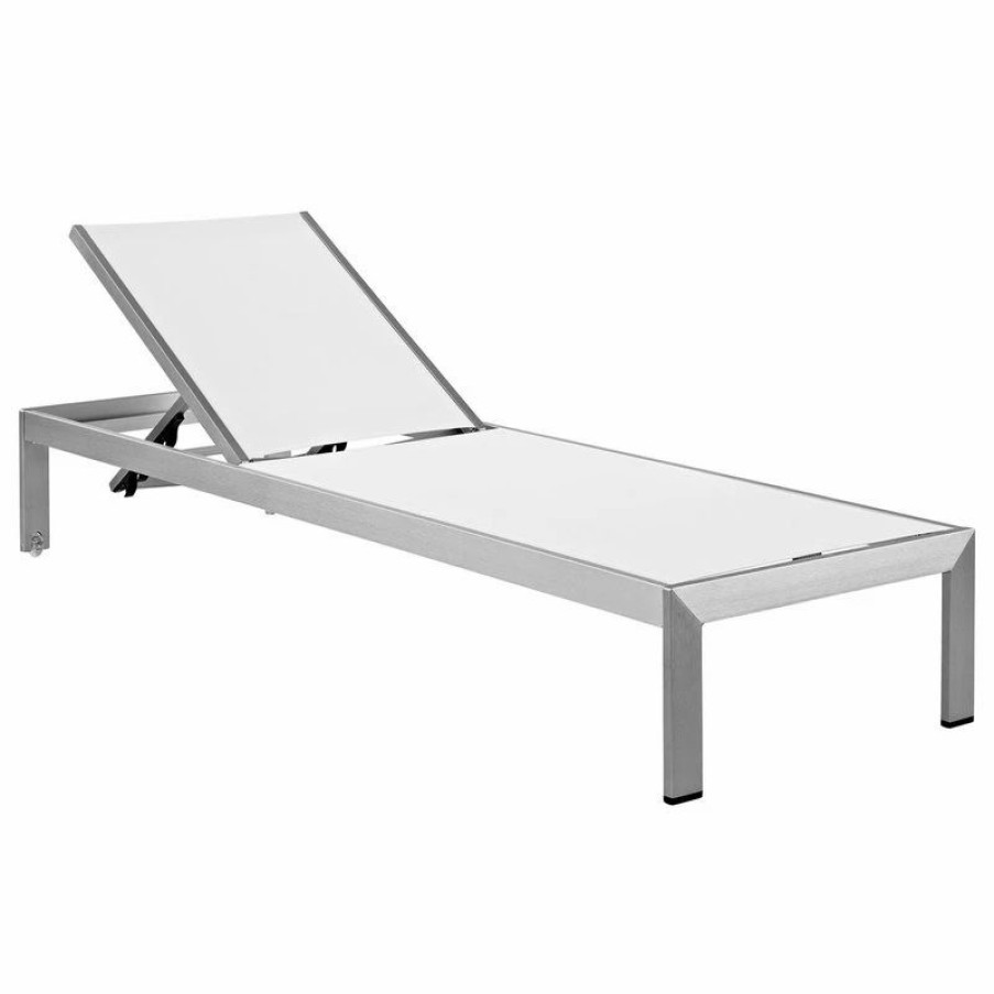 Outdoor Chairs * | Lexmod Shore Outdoor Aluminum Mesh Chaise, Silver White