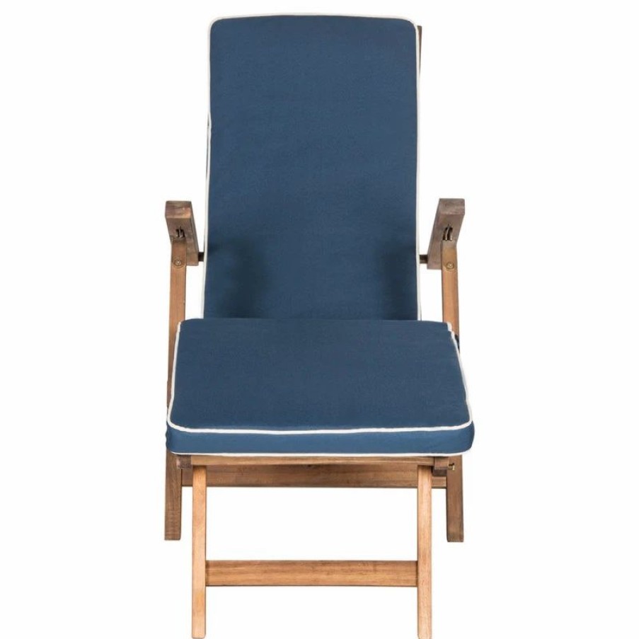 Outdoor Chairs * | Safavieh Palmdale Outdoor Lounge Chair, Teak Brown, Navy