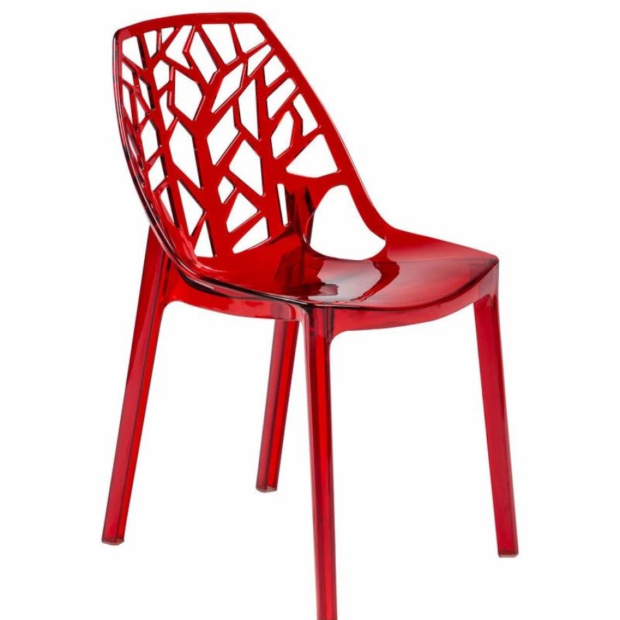 Outdoor Chairs * | Leisuremod Cornelia Tree Back Design Lucite Dining Chair, Transparent Red