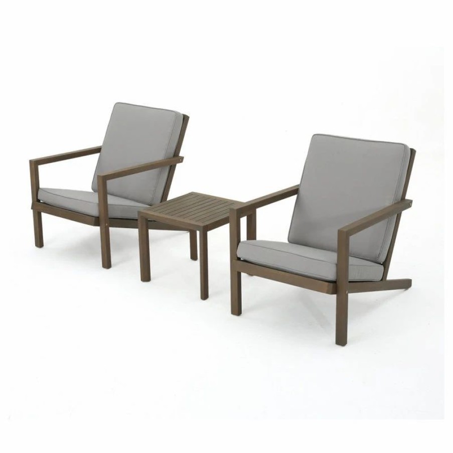 Outdoor Lounge Furniture * | Gdfstudio Gdf Studio 3-Piece Lester Outdoor Acacia Wood Chat Set With Cushions, Gray