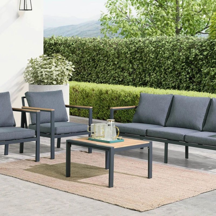 Outdoor Lounge Furniture * | Rossio Outdoor 4 Piece Conversation Set,Aluminum Frame,Waterproof Fabric Cover