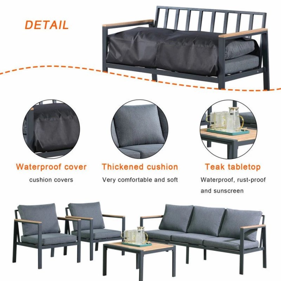 Outdoor Lounge Furniture * | Rossio Outdoor 4 Piece Conversation Set,Aluminum Frame,Waterproof Fabric Cover