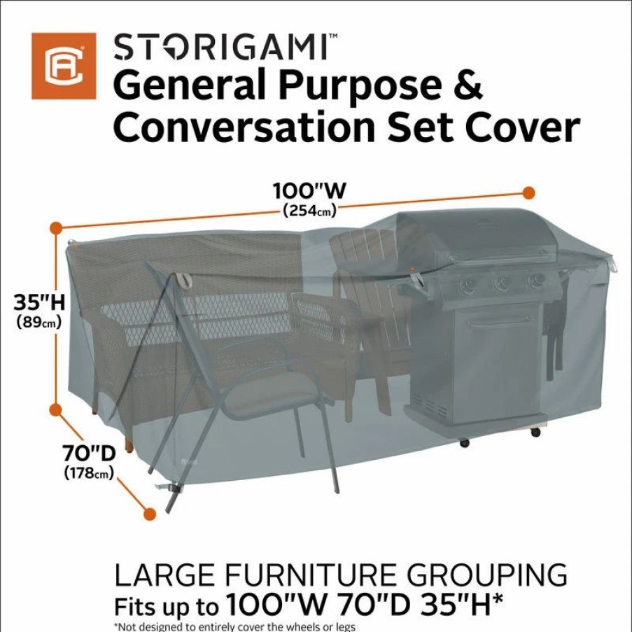 Outdoor Lounge Furniture * | Classic Accessories Storigami Easy Fold General Purpose Patio Furniture Cover, Monument Gray, Large