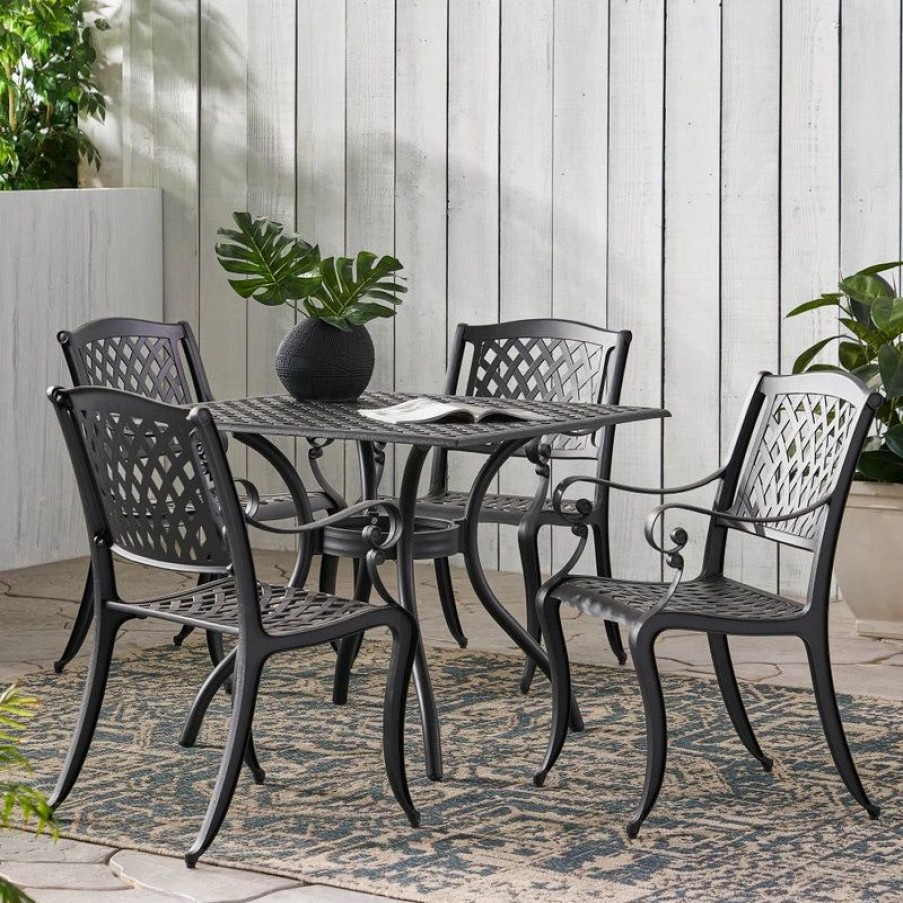 Outdoor Dining Furniture * | Gdfstudio Gdf Studio Marietta Outdoor 5-Piece Cast Aluminum Dining Set