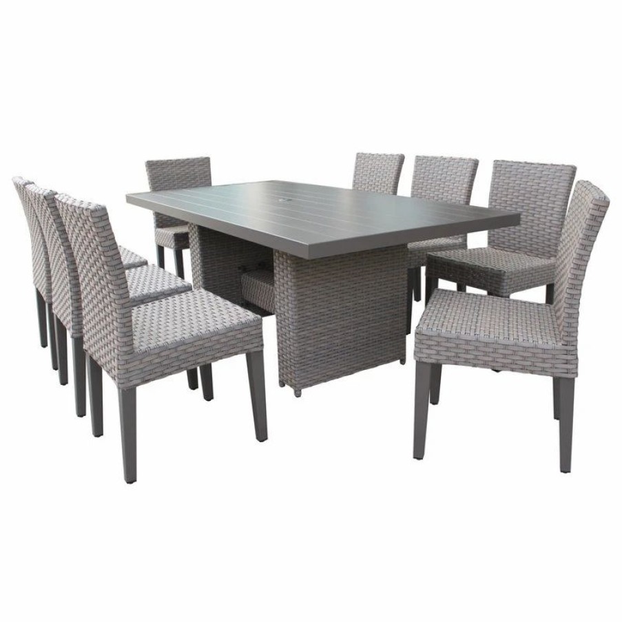 Outdoor Dining Furniture * | Tkclassics Florence Rectangular Patio Dining Table, 8 No Arm Chairs Gray Stone