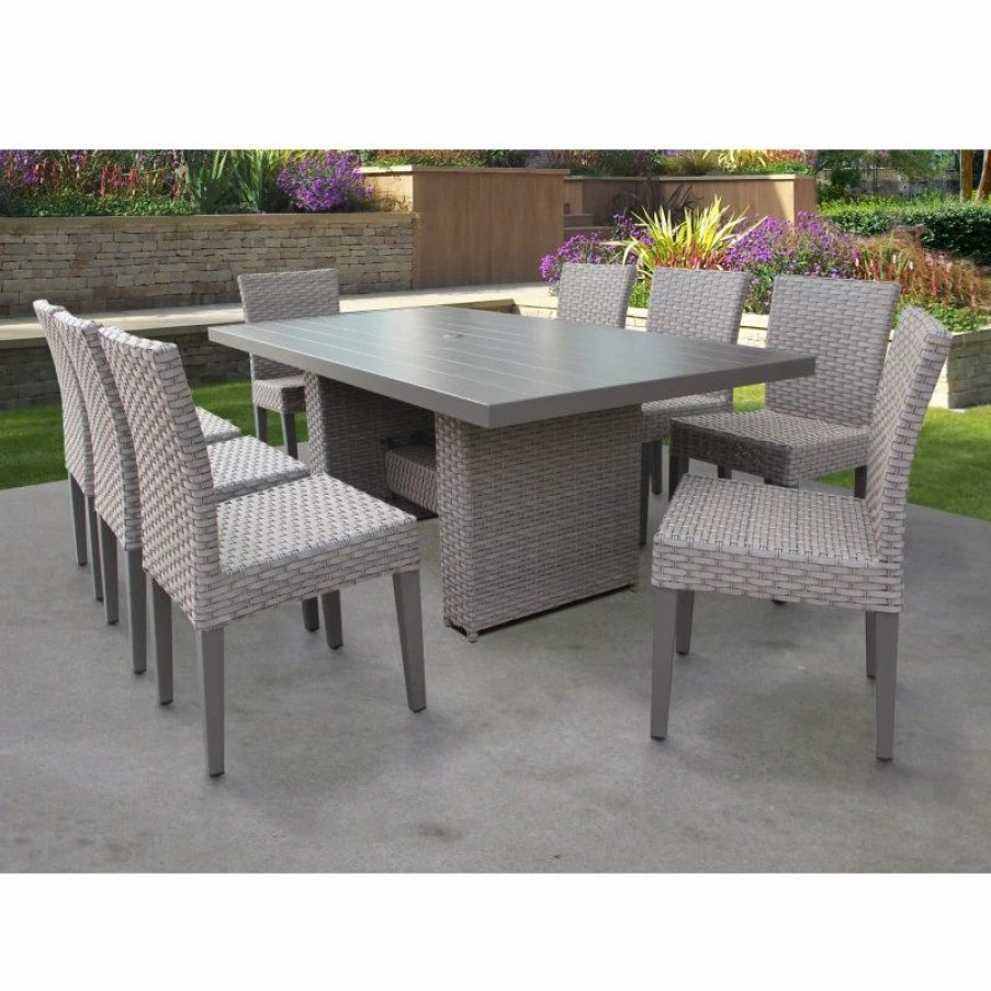 Outdoor Dining Furniture * | Tkclassics Florence Rectangular Patio Dining Table, 8 No Arm Chairs Gray Stone