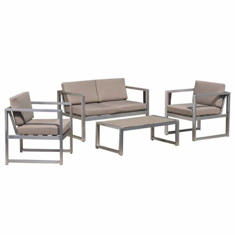 Outdoor Lounge Furniture * | Gdfstudio Gdf Studio 4-Piece Noah Outdoor Rust-Proof Aluminum Chat Set With Cushions