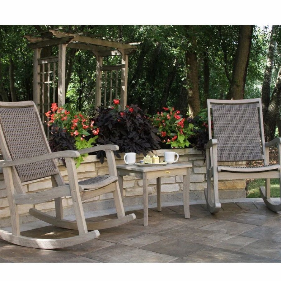 Outdoor Lounge Furniture * | Outdoor Interiors 3-Piece Gray Wash Eucalyptus Rocking Chair Set