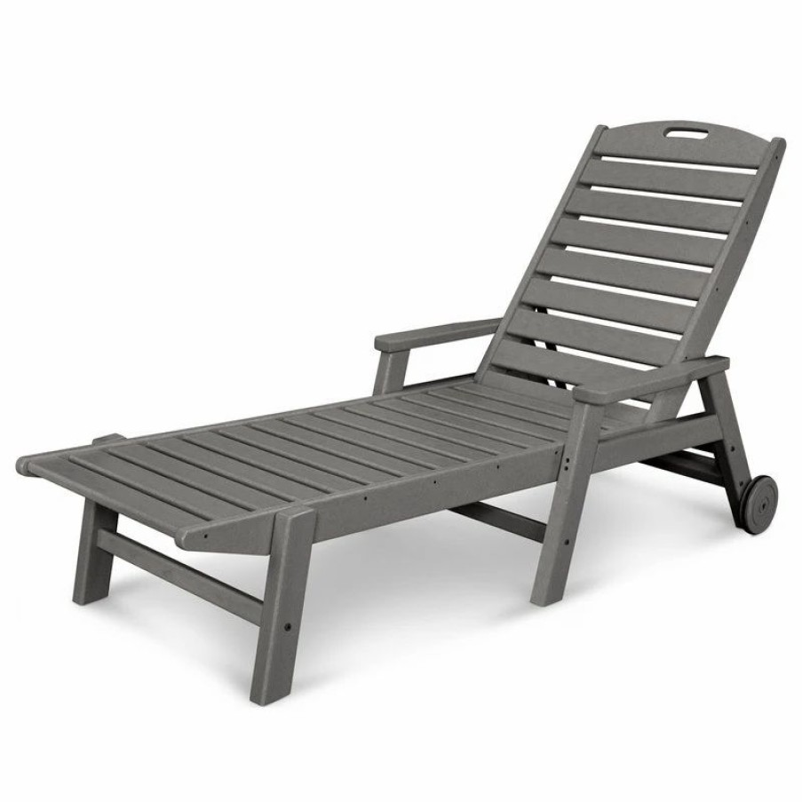 Outdoor Chairs * | Polywood Nautical Wheeled Chaise With Arms, Slate Gray